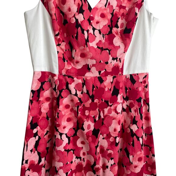 Jones New York Pink Floral Fit Flare Dress 12 V-Neck Back Cutout Summer Party‎ - Picture 5 of 16